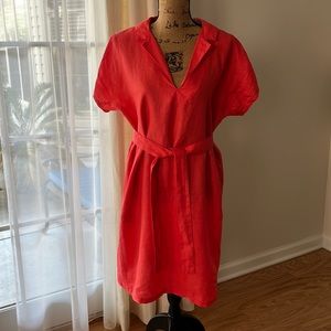 Masai Copenhagen Dress Coral Pink 100% Linen Size S Pockets Belted